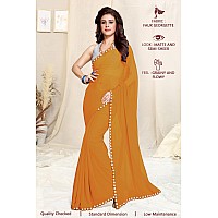 SOURBH Womens Plain Weave Georgette Mirror Lace Work Saree with Blouse Piece (10832-Mustard)