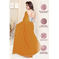 SOURBH Womens Plain Weave Georgette Mirror Lace Work Saree with Blouse Piece (10832-Mustard)