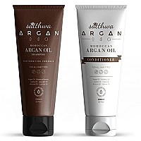 Satthwa Argan Oil Shampoo & Conditioner For Smooth Frizzy, Dry, Curly, Damage and Color Hair No Parabens, No Silicones