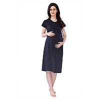 Av2 Womens Cotton Floral Printed Maternity Knee Length Feeding Nighty Navyblue Small