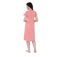 Av2 Womens Cotton Printed Knee Length Maternity Feeding Nighty Peach Large