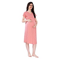 Av2 Womens Cotton Floral Printed Maternity Feeding Knee Length Nighty Peach Medium