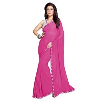 SOURBH Womens Georgette Sari with Mirror Border (10020-Light Pink, Silver)