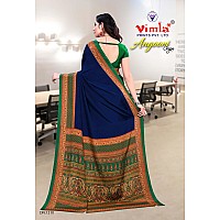 Vimla Womens Blue Crepe Silk Uniform Saree with Blouse Blue 1210