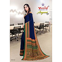 Vimla Womens Blue Crepe Silk Uniform Saree with Blouse Blue 1210