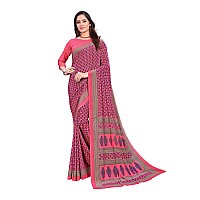 Vimla Womens Pink Crepe Silk Uniform Saree with Blouse