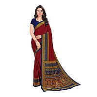 Vimla Womens Brown Crepe Silk Uniform Saree with Blouse Maroon 1209