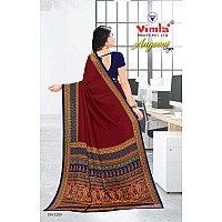 Vimla Womens Brown Crepe Silk Uniform Saree with Blouse Maroon 1209