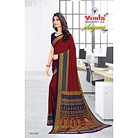 Vimla Womens Brown Crepe Silk Uniform Saree with Blouse Maroon 1209