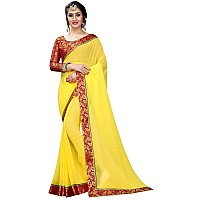 Online Bazaar Womens Jacquard Faux Georgette Saree With Unstitched Blouse Piece (2278_Yellow)