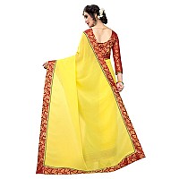 Online Bazaar Womens Jacquard Faux Georgette Saree With Unstitched Blouse Piece (2278_Yellow)