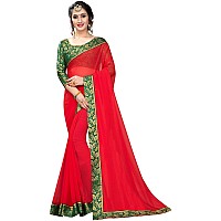 Online Bazaar Womens Jacquard Faux Georgette Saree With Unstitched Blouse Piece (2278_Red)