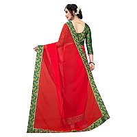 Online Bazaar Womens Jacquard Faux Georgette Saree With Unstitched Blouse Piece (2278_Red)