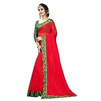 Online Bazaar Womens Jacquard Faux Georgette Saree With Unstitched Blouse Piece (2278_Red)