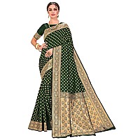 Glory Sarees Womens Banarasi Silk Saree With Blouse Piece (kara128_darkgreen_Dark Green)