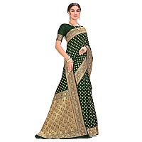 Glory Sarees Womens Banarasi Silk Saree With Blouse Piece (kara128_darkgreen_Dark Green)