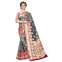 Silk Zone Womens Heavy Banarasi Art Silk Saree With Unstitched Blouse Piece(Grey)