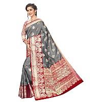 Silk Zone Womens Heavy Banarasi Art Silk Saree With Unstitched Blouse Piece(Grey)