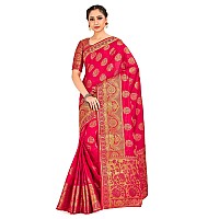 MIMOSA Womens Kanchipuram style Art Silk Saree (Red)