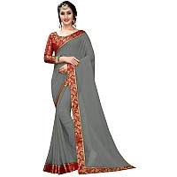 Online Bazaar Womens Jacquard Faux Georgette Saree With Unstitched Blouse Piece (2278_Grey & Red)