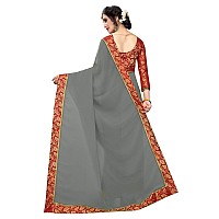 Online Bazaar Womens Jacquard Faux Georgette Saree With Unstitched Blouse Piece (2278_Grey & Red)