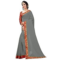 Online Bazaar Womens Jacquard Faux Georgette Saree With Unstitched Blouse Piece (2278_Grey & Red)