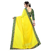 Online Bazaar Womens Georgette Jacquard Plain Saree with Border (2278, Yellow, Green)