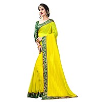 Online Bazaar Womens Georgette Jacquard Plain Saree with Border (2278, Yellow, Green)