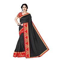 SOURBH Womens Woven Silk Blend Saree With Contrast Blouse Piece (11861_Black)