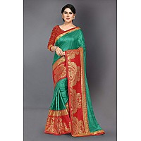 SOURBH Womens Silk Blend Peacock Zari Woven Lace Work Saree with Blouse Piece (11831-Turquoise, Red)