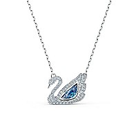 Swarovski Dancing Swan necklace, Blue, Rhodium plated