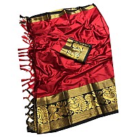 Blue Wish Womens Cotton Silk Embroidery Work Skirt Pallu Work Saree with Contrast Blouse (Dubble MOR, Red)