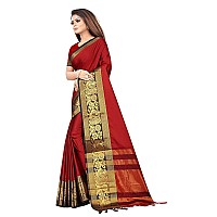 Blue Wish Womens Cotton Silk Embroidery Work Skirt Pallu Work Saree with Contrast Blouse (Dubble MOR, Red)