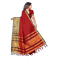 Blue Wish Womens Cotton Silk Embroidery Work Skirt Pallu Work Saree with Contrast Blouse (Dubble MOR, Red)