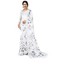 Miraan Womens Georgette Saree with Blouse Piece (BANLOTUSH5802, White)