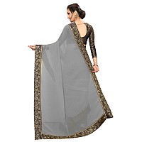 Online Bazaar Womens Jacquard Georgette Saree With Un-stitched Blouse (2279_Grey & Blue)