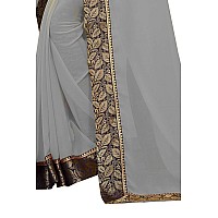 Online Bazaar Womens Jacquard Georgette Saree With Un-stitched Blouse (2279_Grey & Blue)