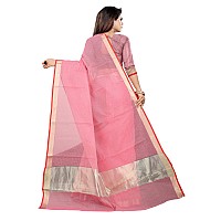 Indian Fashionista Womens Plain Weave Cotton Blend Saree With Blouse Piece And Gold Border (Free Size_ Pink)