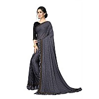 FAB DADU Womens Imported Silk Fancy Frill Ruffle Grey Saree With Blouse Piece (SR-10137-Grey)