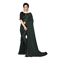 FAB DADU Womens Imported Silk Fancy Frill Ruffle Green Saree With Blouse Piece (SR-10137-Green)