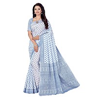 RANI SAAHIBA Womens Pure Cotton Printed Saree Without Blouse Piece (SKR5268_White-Grey)