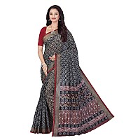 RANI SAAHIBA Womens Pure Cotton Printed Saree Without Blouse Piece (SKR5284_Black-Maroon)