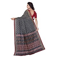 RANI SAAHIBA Womens Pure Cotton Printed Saree Without Blouse Piece (SKR5284_Black-Maroon)