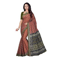 RANI SAAHIBA Womens Pure Cotton Printed Saree Without Blouse Piece (SKR5281_Brown-Green)