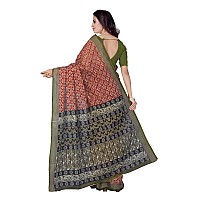 RANI SAAHIBA Womens Pure Cotton Printed Saree Without Blouse Piece (SKR5281_Brown-Green)