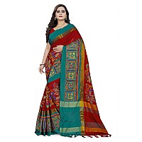 arriva fab Womens Cotton Silk Heavy Kutchi Work with Peacock Design Embroidered Saree (Riva732_, Red)