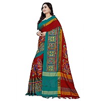 arriva fab Womens Cotton Silk Heavy Kutchi Work with Peacock Design Embroidered Saree (Riva732_, Red)