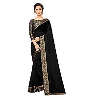 Online Bazaar Womens Jacquard Georgette Saree With Un-stitched Blouse (2279_Black & Blue)