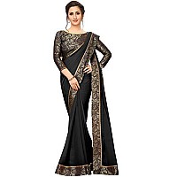 Online Bazaar Womens Jacquard Georgette Saree With Un-stitched Blouse (2279_Black & Blue)