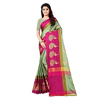 DHRUVI TRENDZ Womens Banarasi Silk Cotton Saree With Blouse Piece (Dt-S149_Green_Free Size_Green)